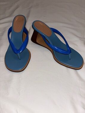 Marni Blue Two-Tone Wedge Thong Sandals 39